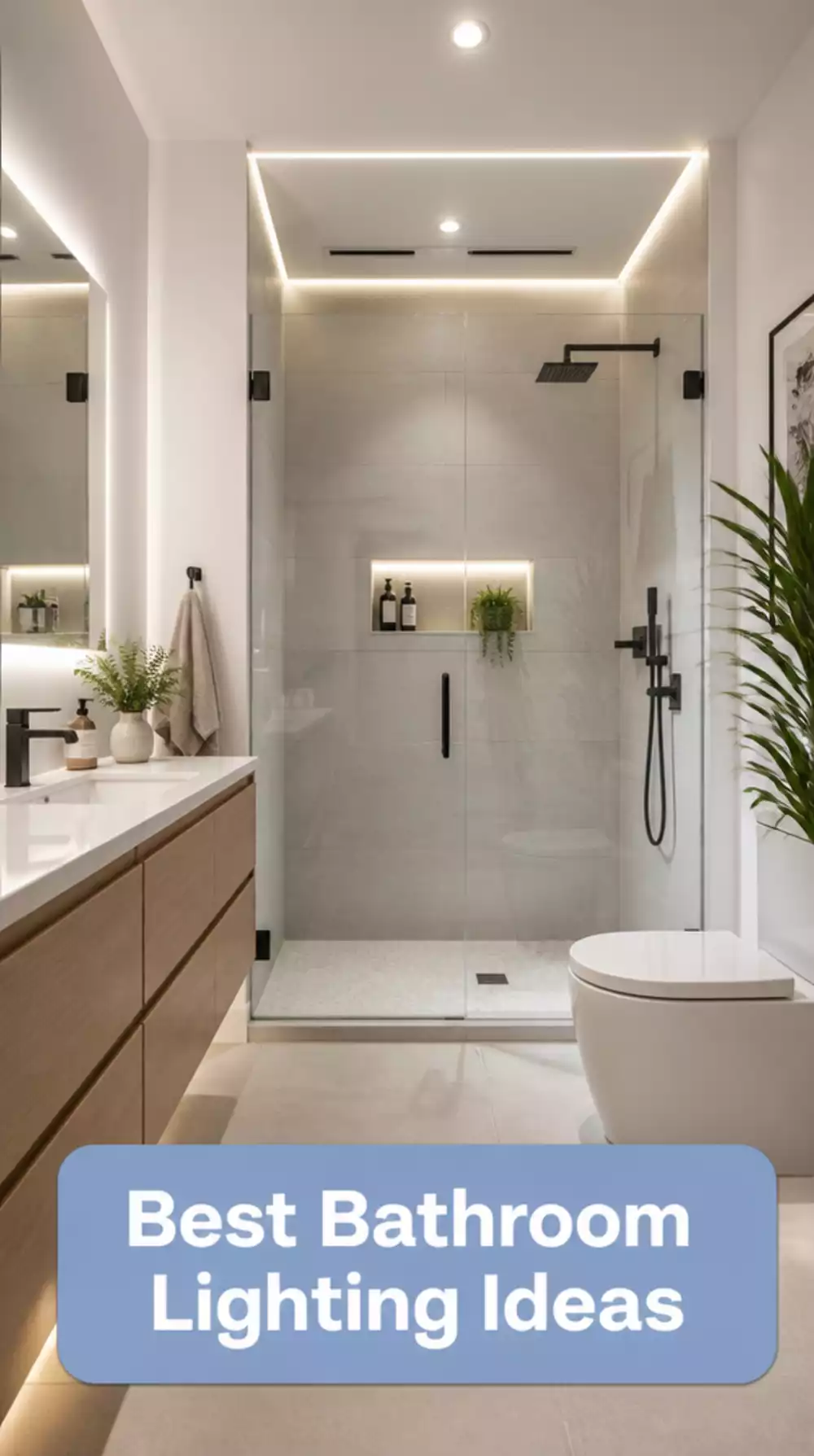 Contemporary Bathroom Recessed LED Ceiling Light Strip That Outlines the Shower