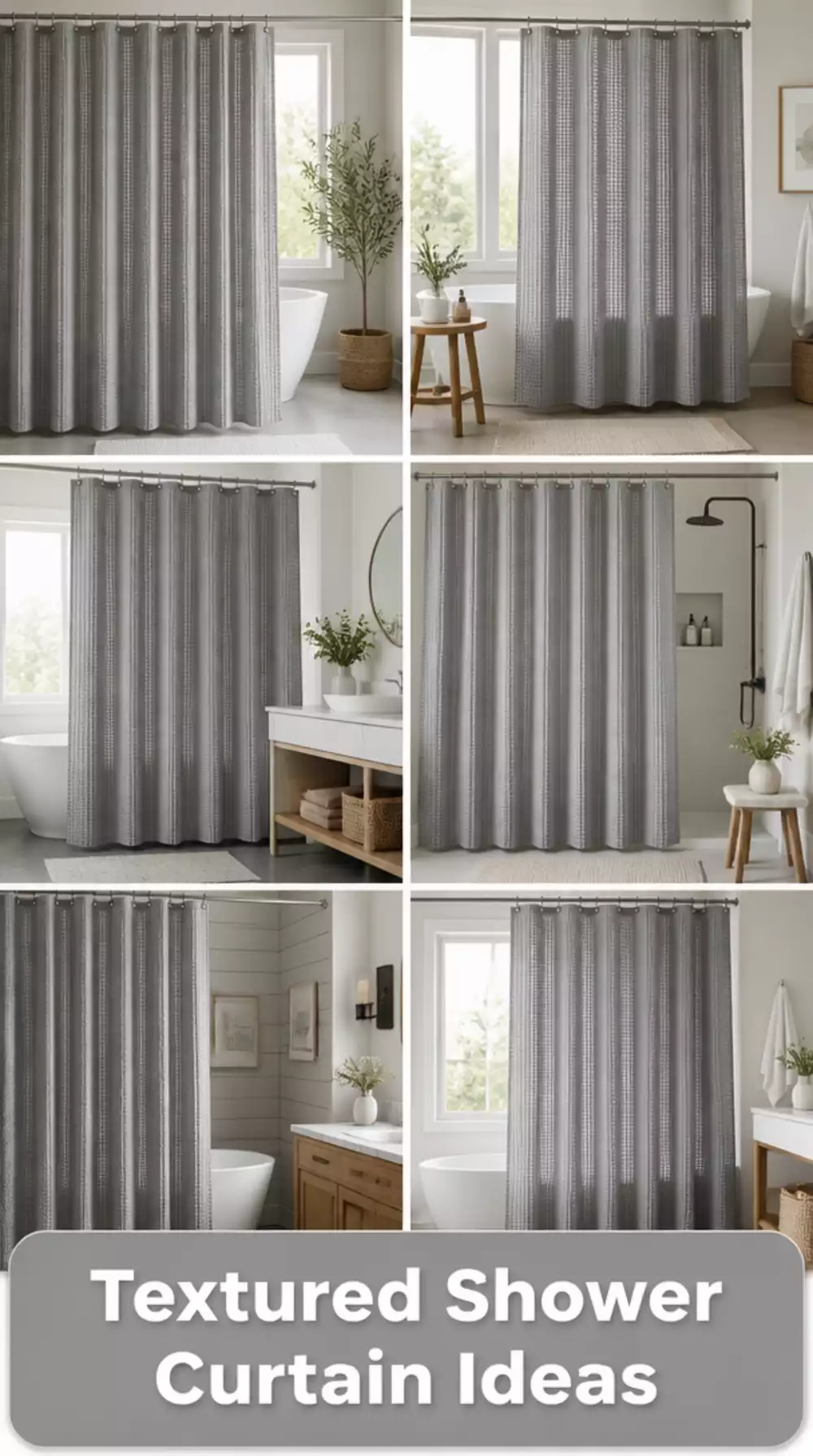 Bathroom Waffle-Weave Shower Curtain in Soft Grey for a Textured Neutral Look