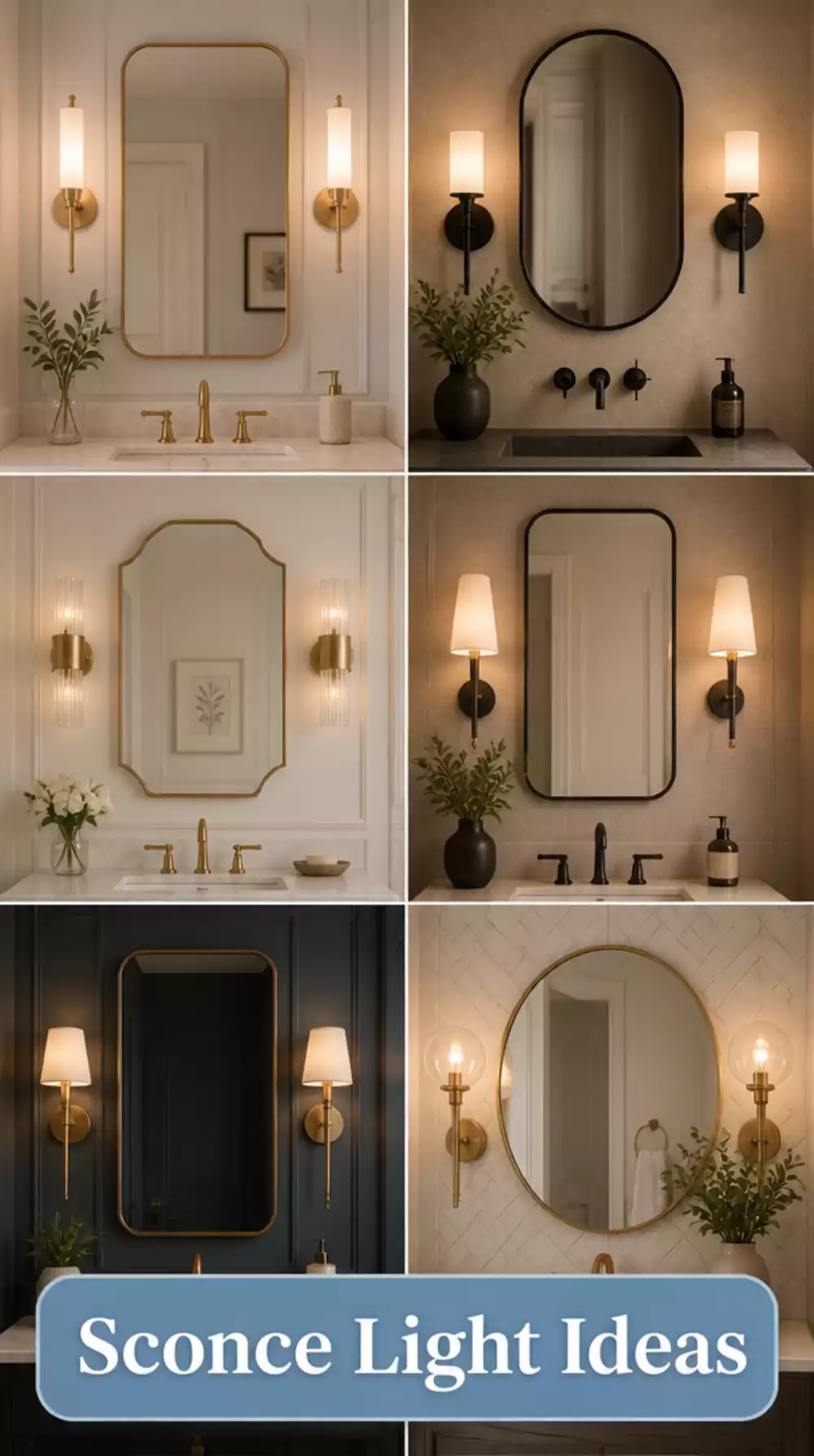 Powder Room Sconce Light Pair That Replaces an Overhead Builder Fixture
