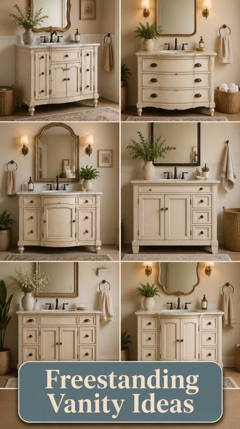 Bathroom Freestanding Vanity in Antique White with a Ceramic Basin