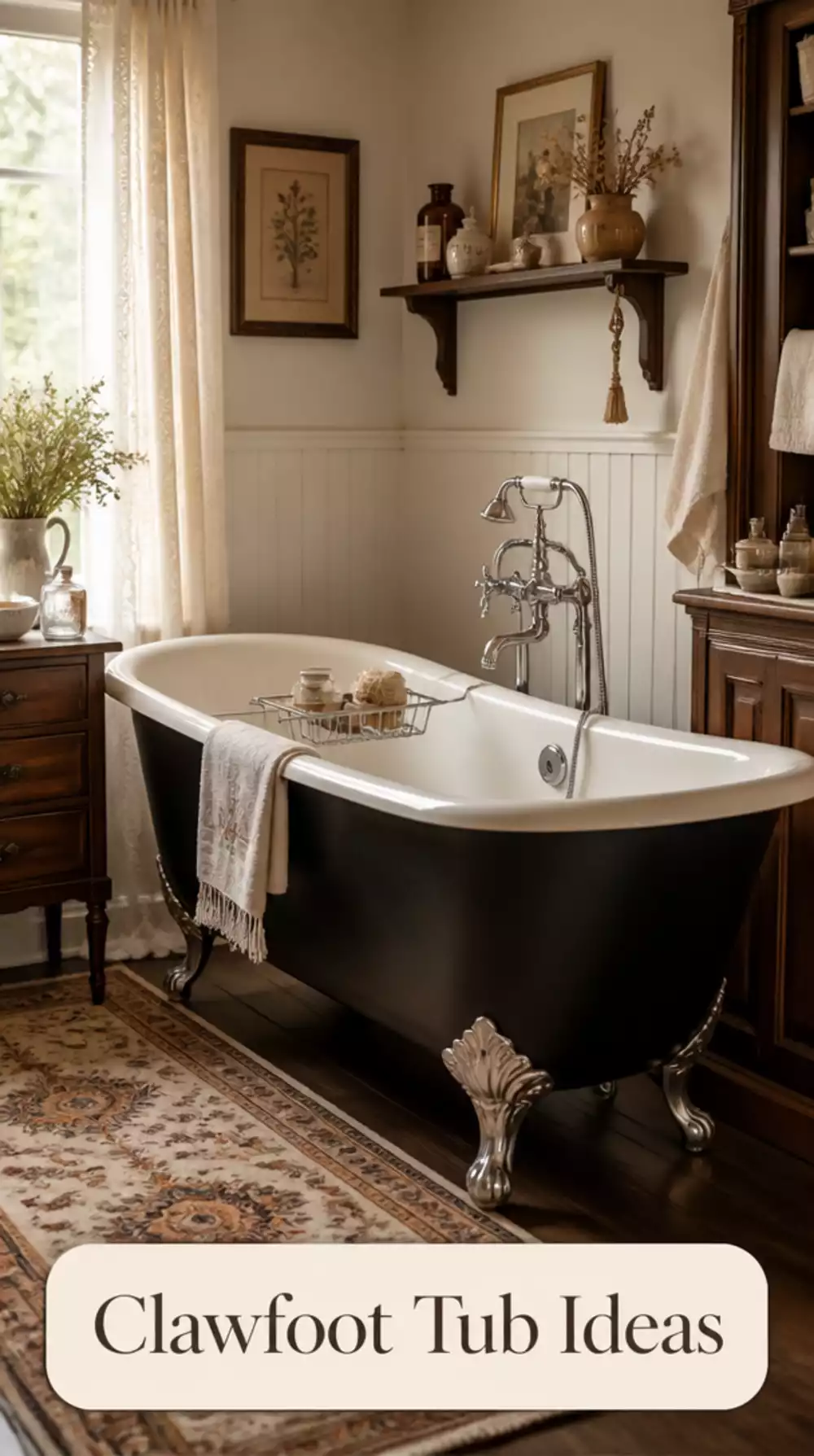 Cream Clawfoot Tub with Black Exterior and Chrome Feet