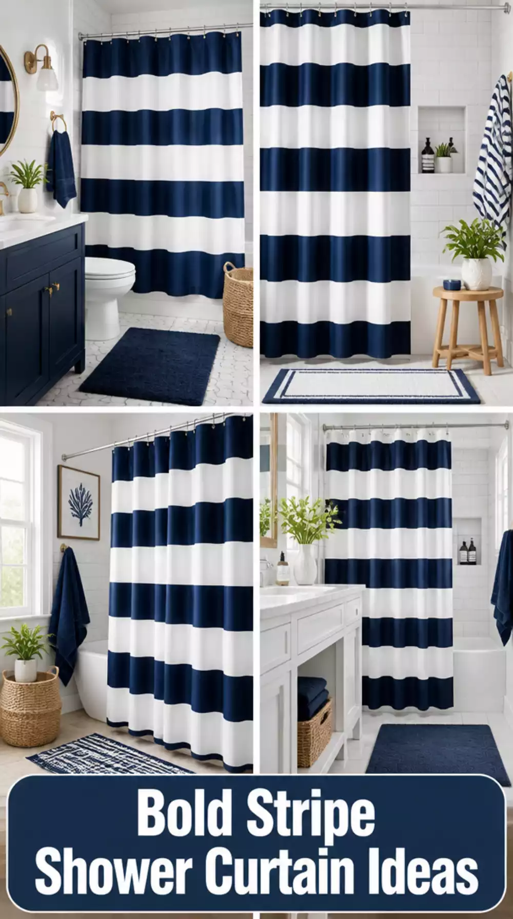 Bathroom Bold Stripe Shower Curtain in Navy and White for a Fresh Statement