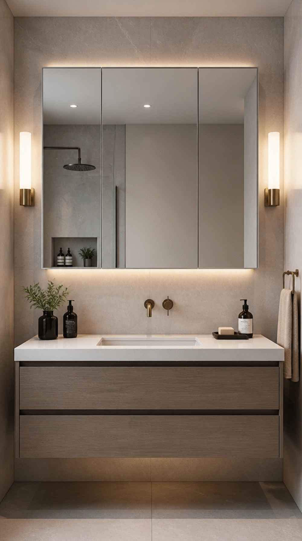 Bathroom Mirror Cabinet with Hidden Storage Behind a Frameless Door