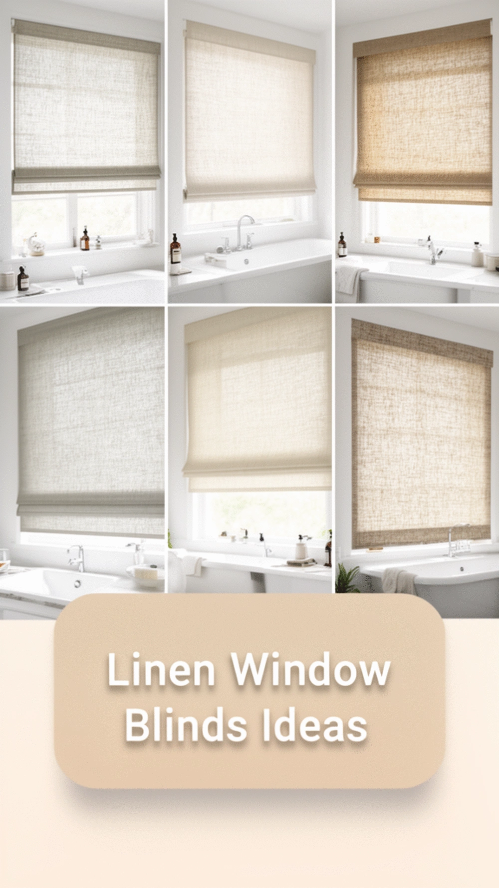 Linen Bathroom Window Blind That Softens Hard Tile Surfaces Beautifully