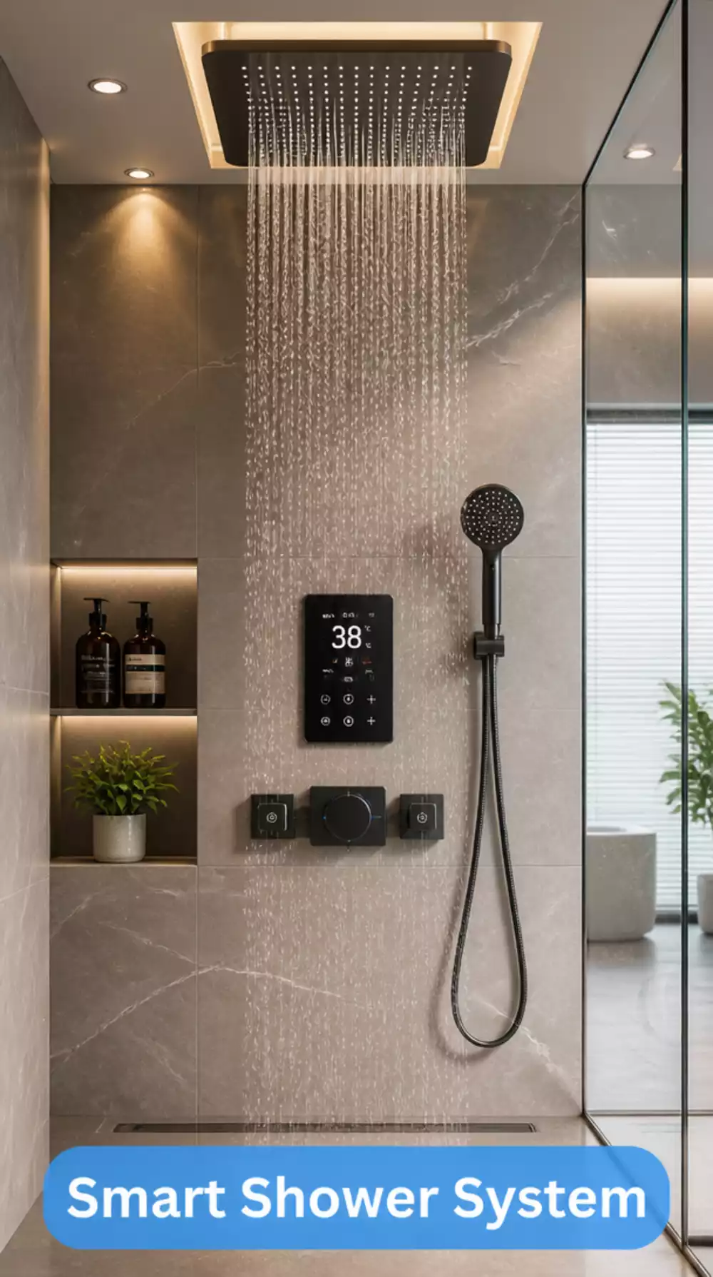 Smart Bathroom Shower System with Digital Temperature and Flow Control