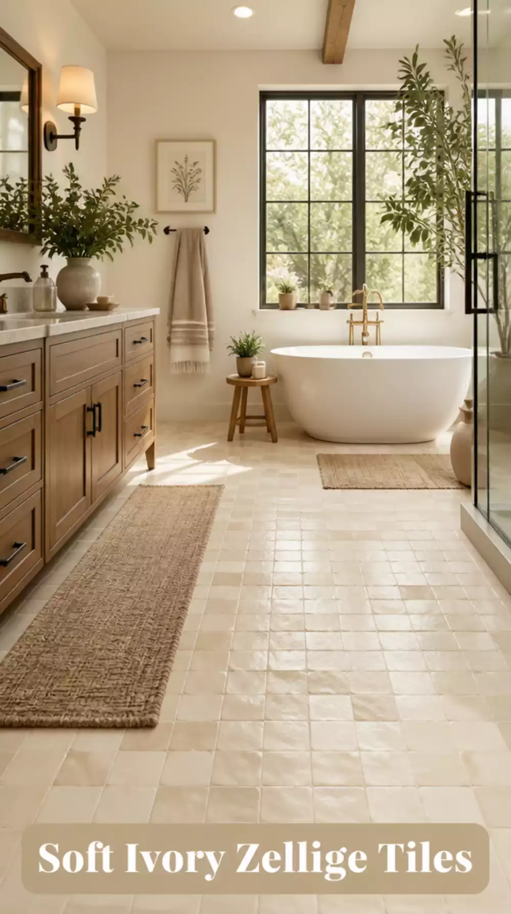 Bathroom Zellige Floor Tile in Soft Ivory for a Warm Handcrafted Base Finish