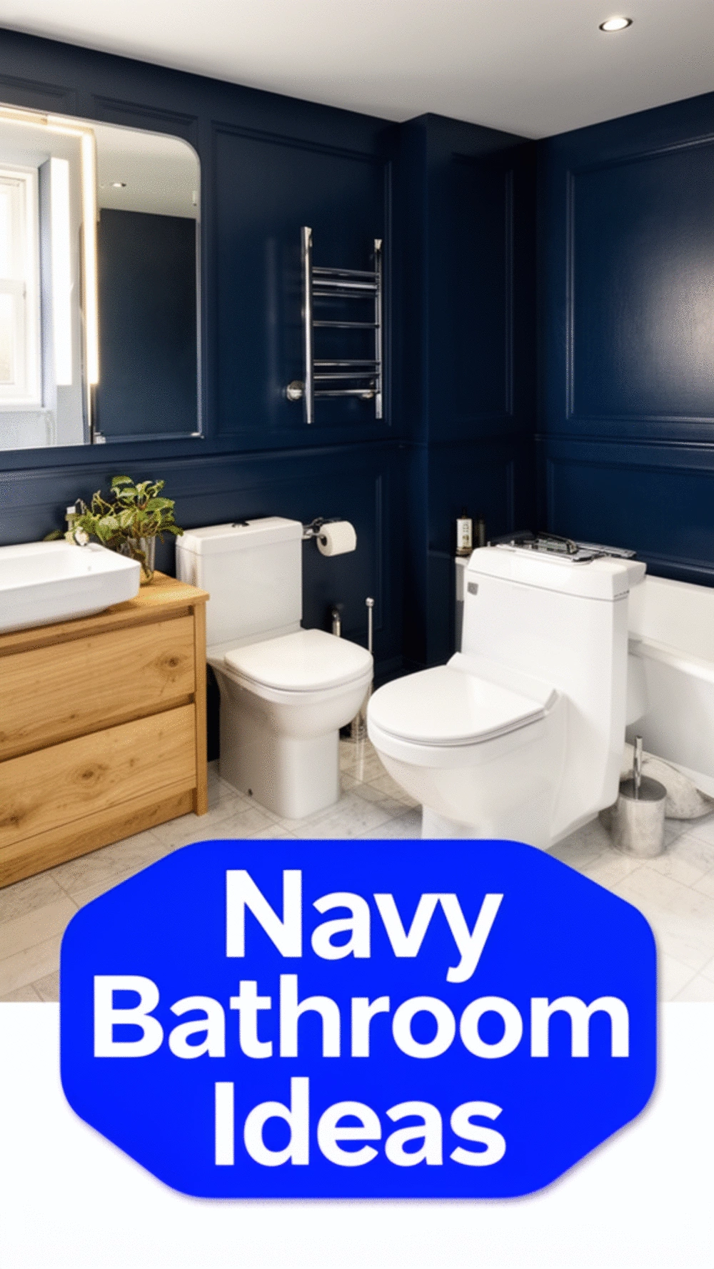 Bathroom Navy Paint in a Semi-Gloss That Reflects Light in a Dark Room