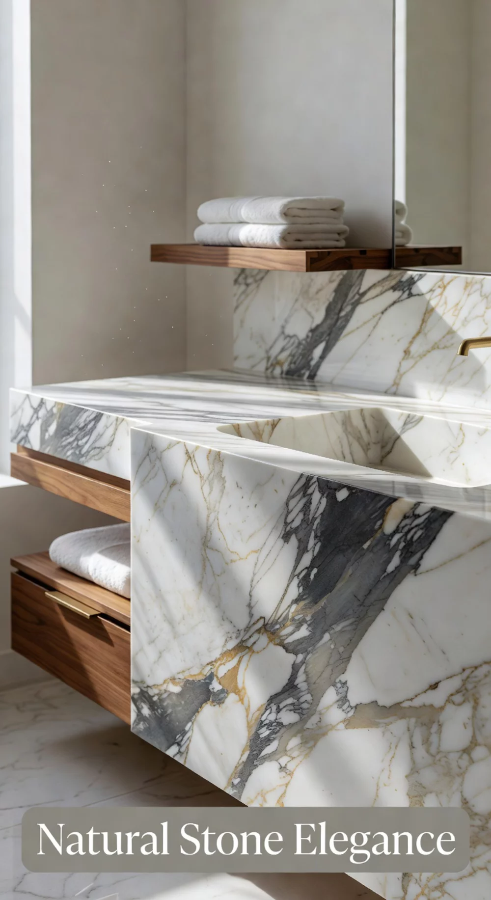 Natural Stone Bathroom Countertop That Makes a Sink Area Look Elevated