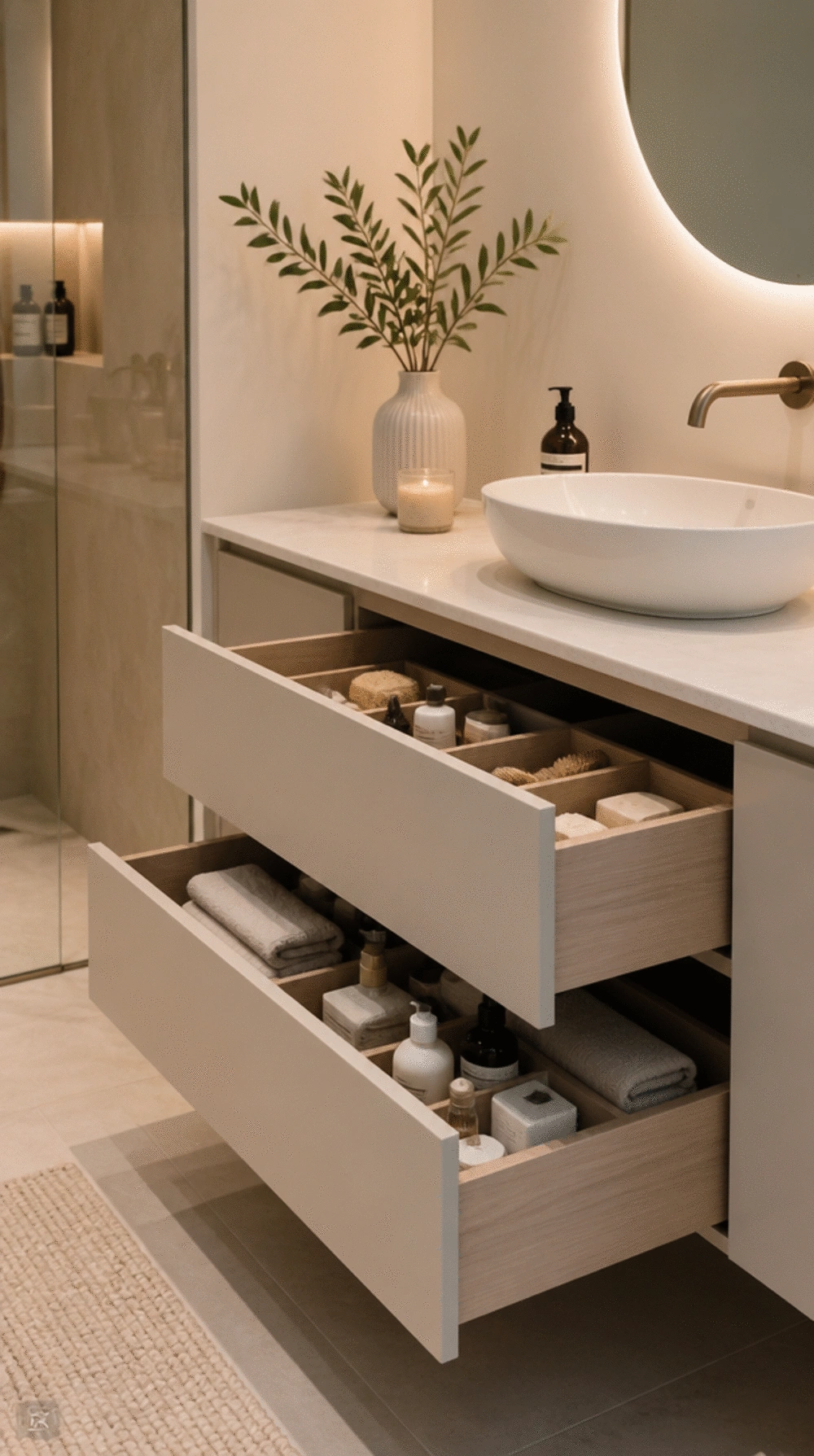 Bathroom Drawer Unit with Push-Open Doors That Hides All Clutter