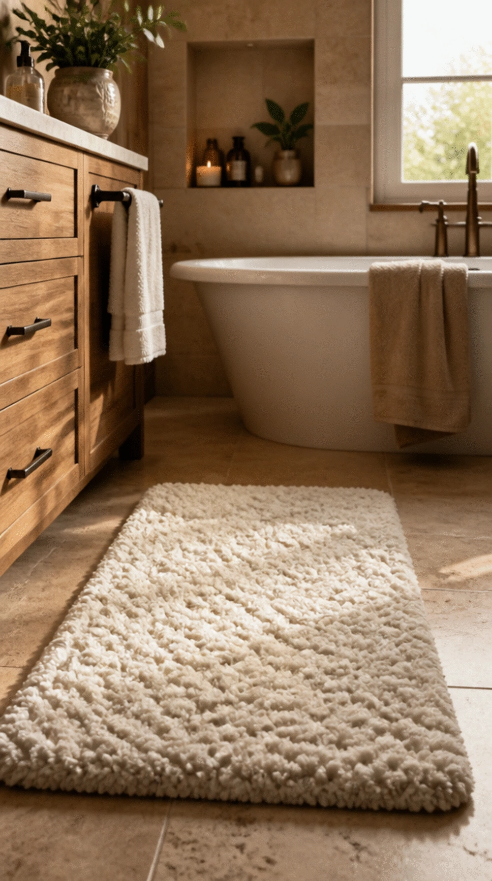 Bathroom Thick Tufted Bath Mat in Cream That Feels Genuinely Plush Underfoot
