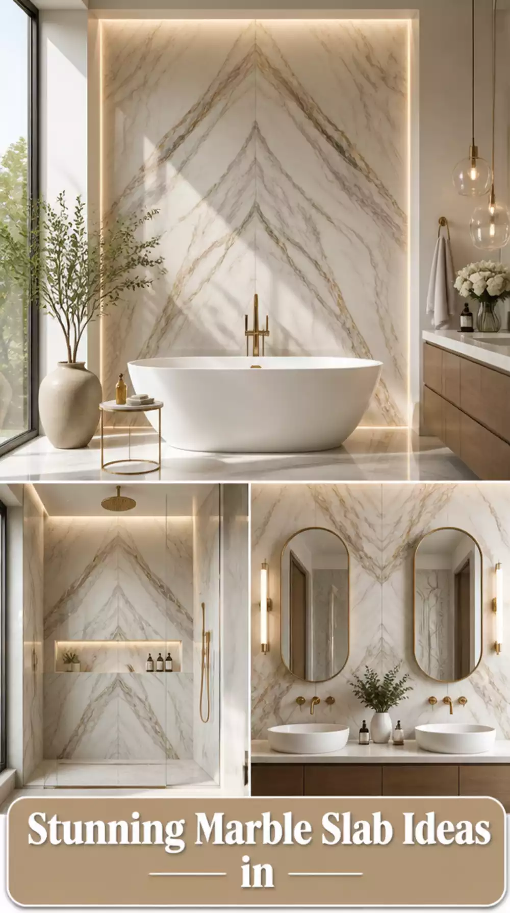 Bathroom Book-Matched Marble Slab Wall That Creates a Perfectly Mirrored Veining