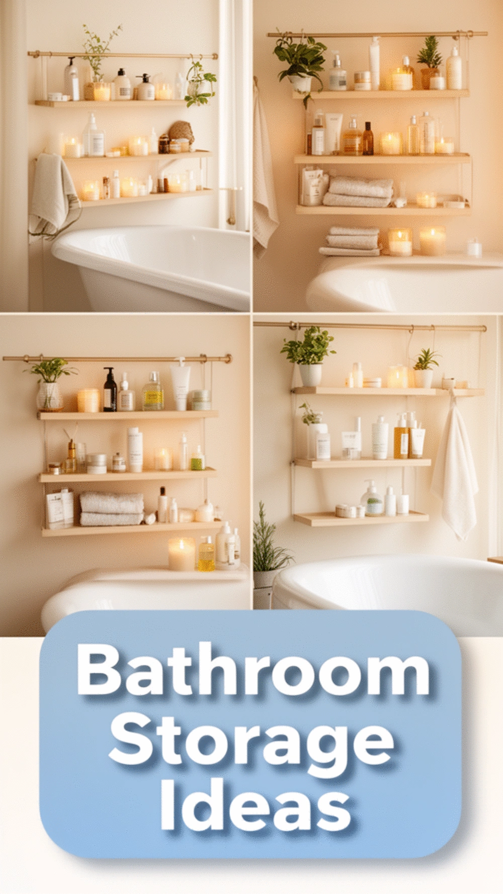 Bathroom Tension Rod Shelf That Doubles Storage Above a Bathtub Ledge