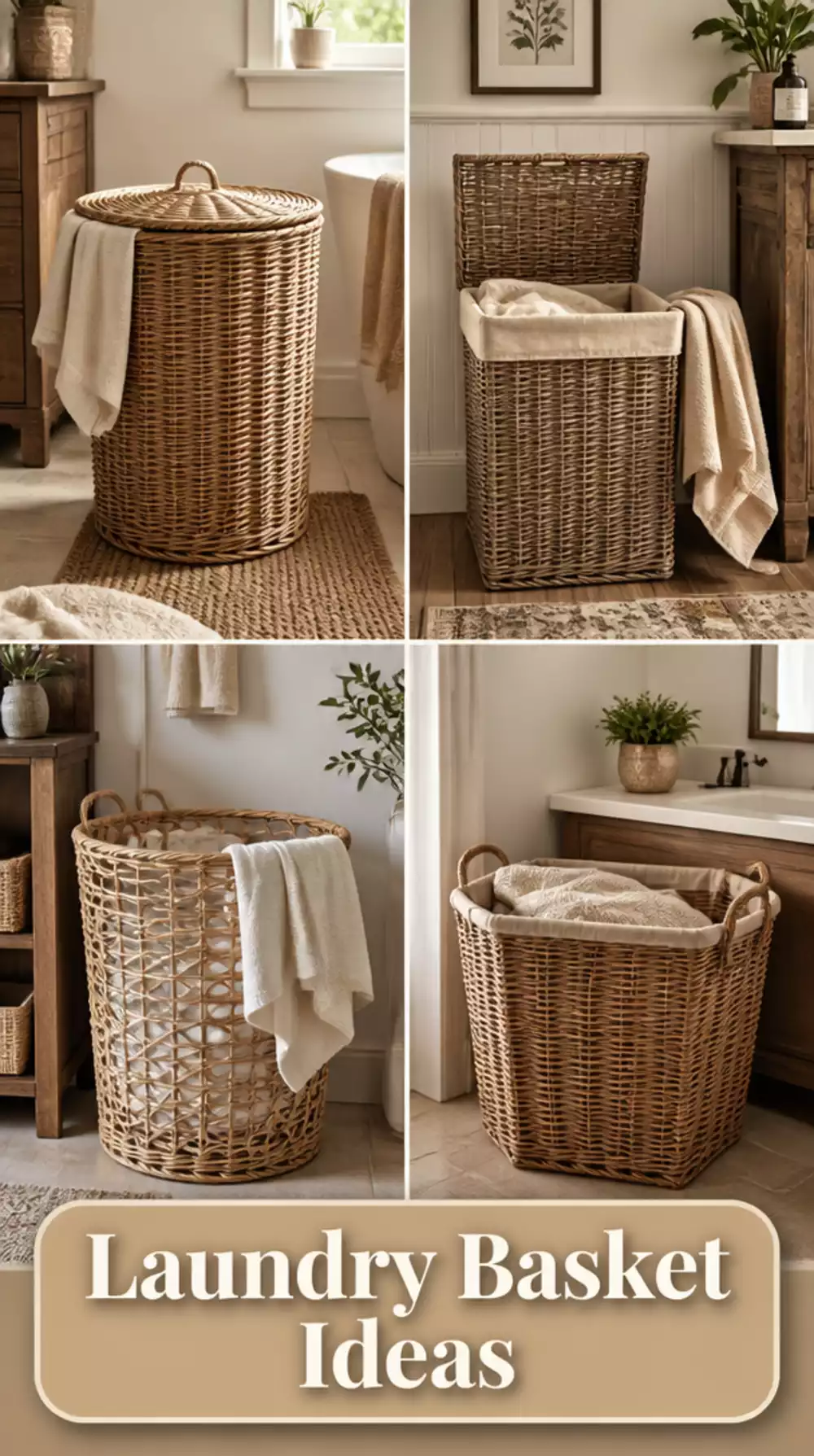 Bathroom Wicker Laundry Basket That Fits a Farmhouse Storage Corner