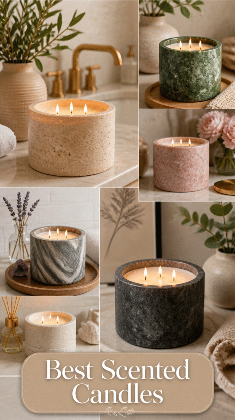 Bathroom Scented Candle in a Stone Vessel That Doubles as Counter Decor