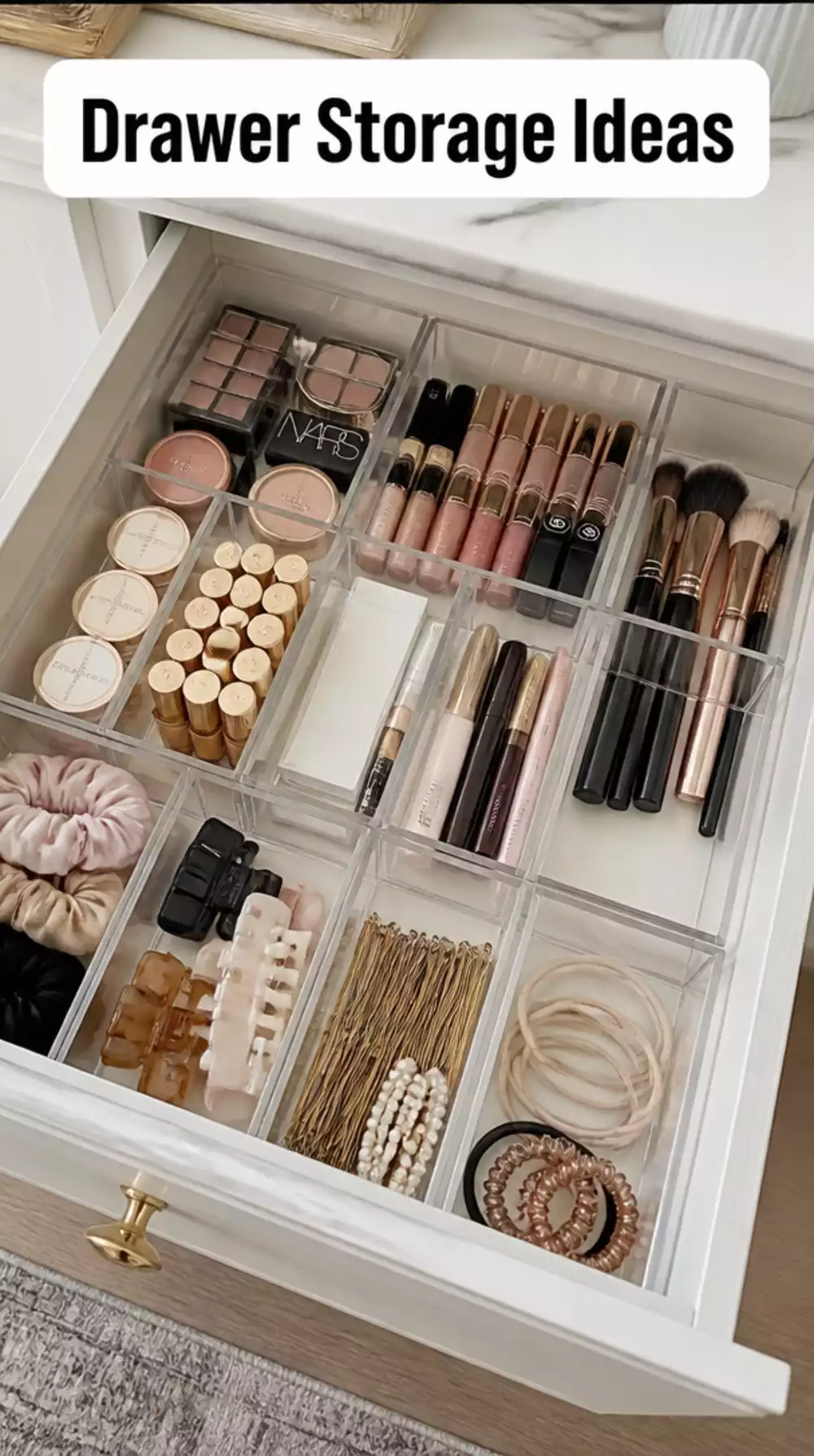 Organized Vanity Drawer with Clear Dividers for Makeup