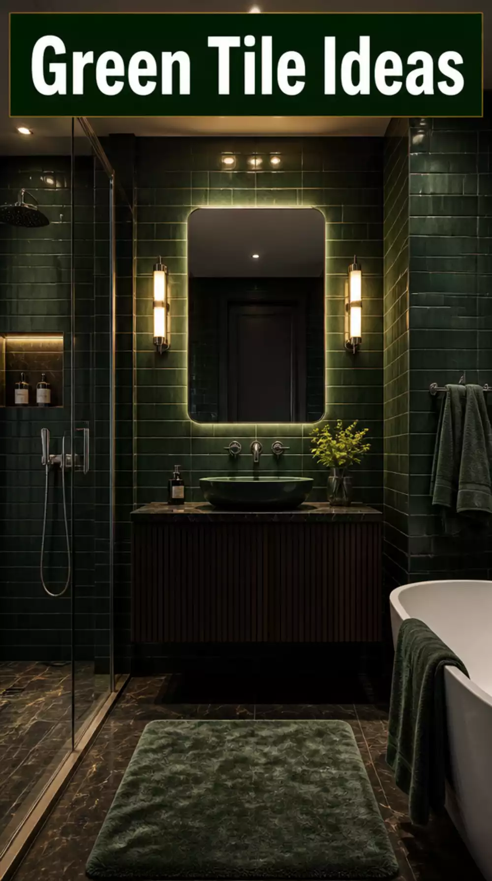 Dark Forest Green Glazed Wall Tiles with Black Grout