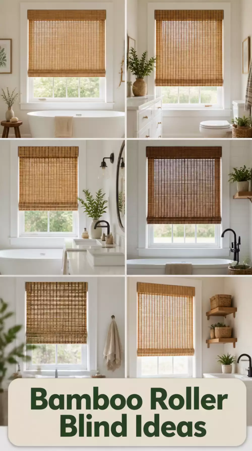 Bathroom Bamboo Roller Blind That Adds Warmth to a Plain White Window Frame