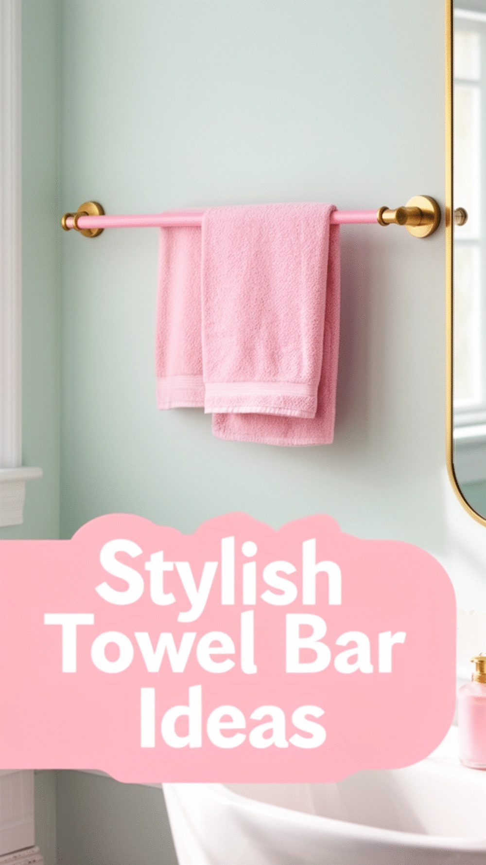 Bathroom Pink and Brass Towel Bar Set That Ties a Girly Scheme Together