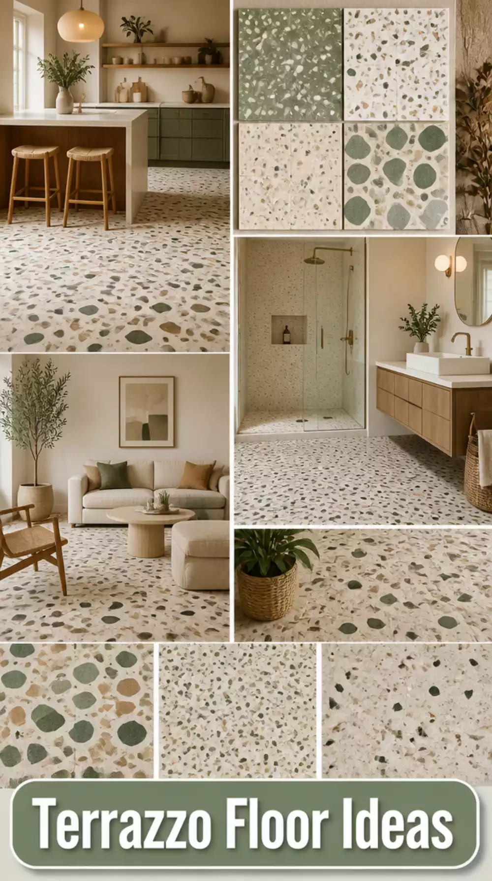 Bathroom Green Terrazzo Floor Tile in a Soft-Speckled Neutral Blend