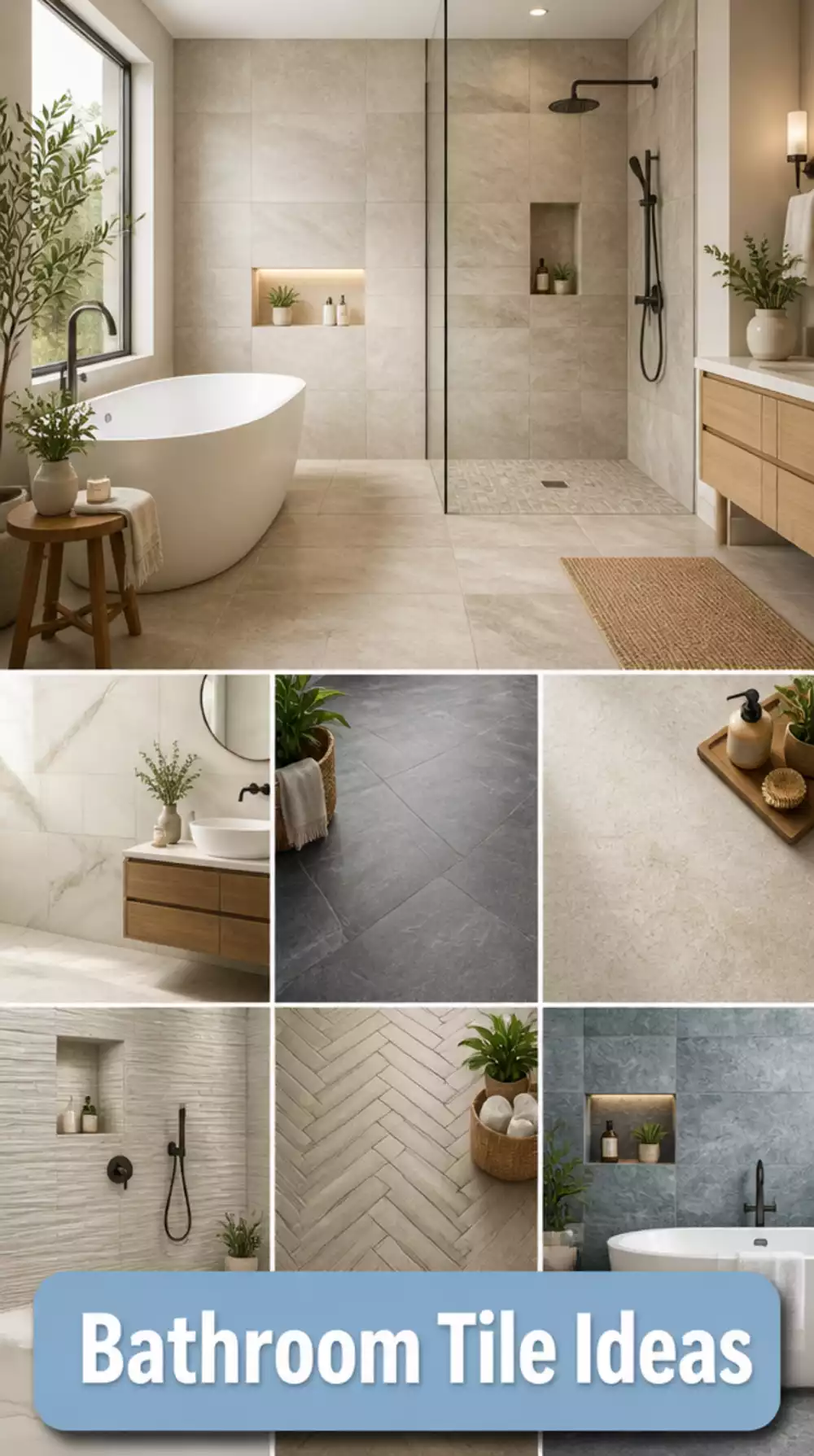 Bathroom Large-Format Floor Tile That Unifies a Tub and Shower Zone Visually