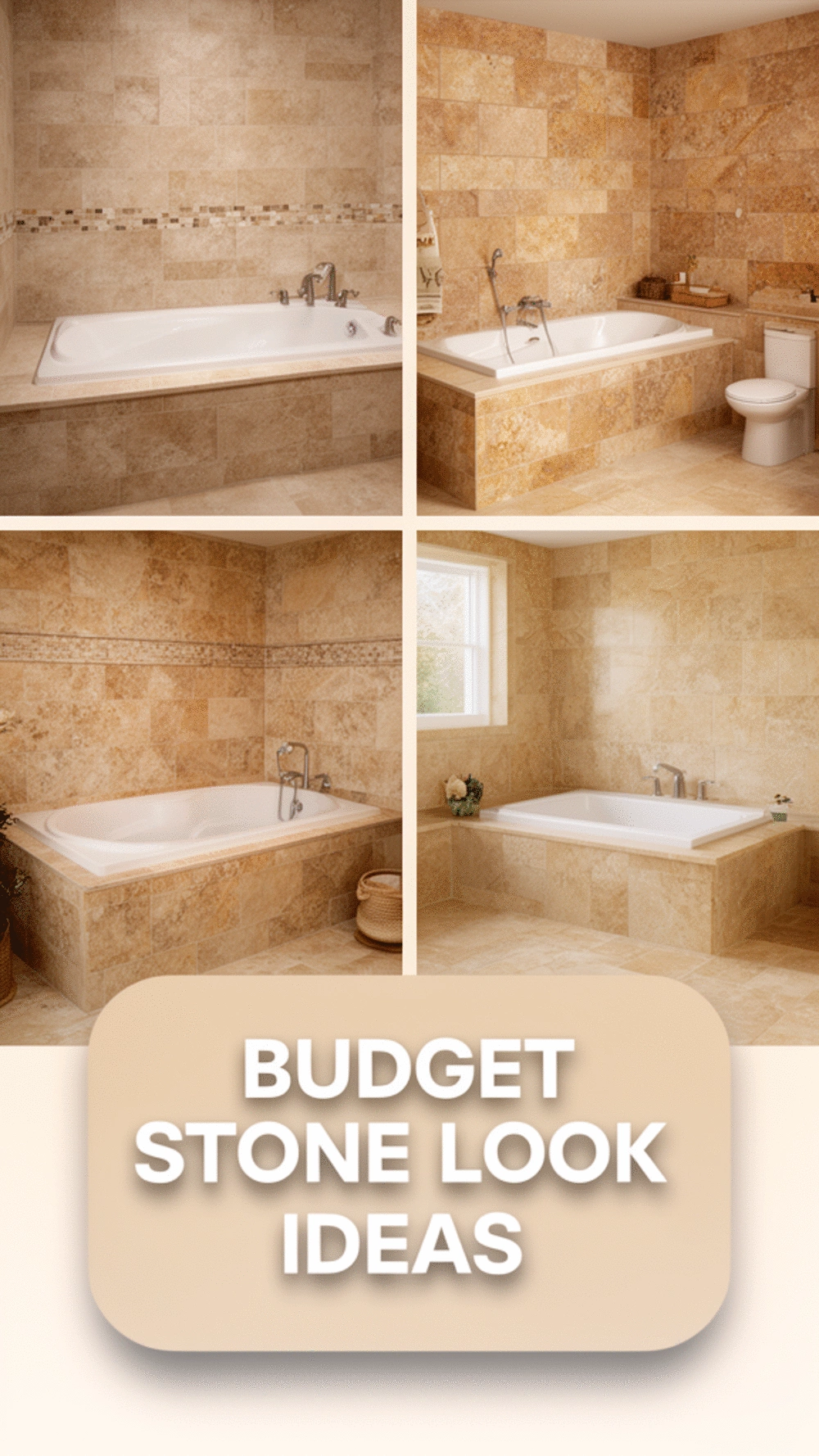 Bathroom Tub Surround in a Warm Stone Effect Porcelain for a Budget Spa Finish