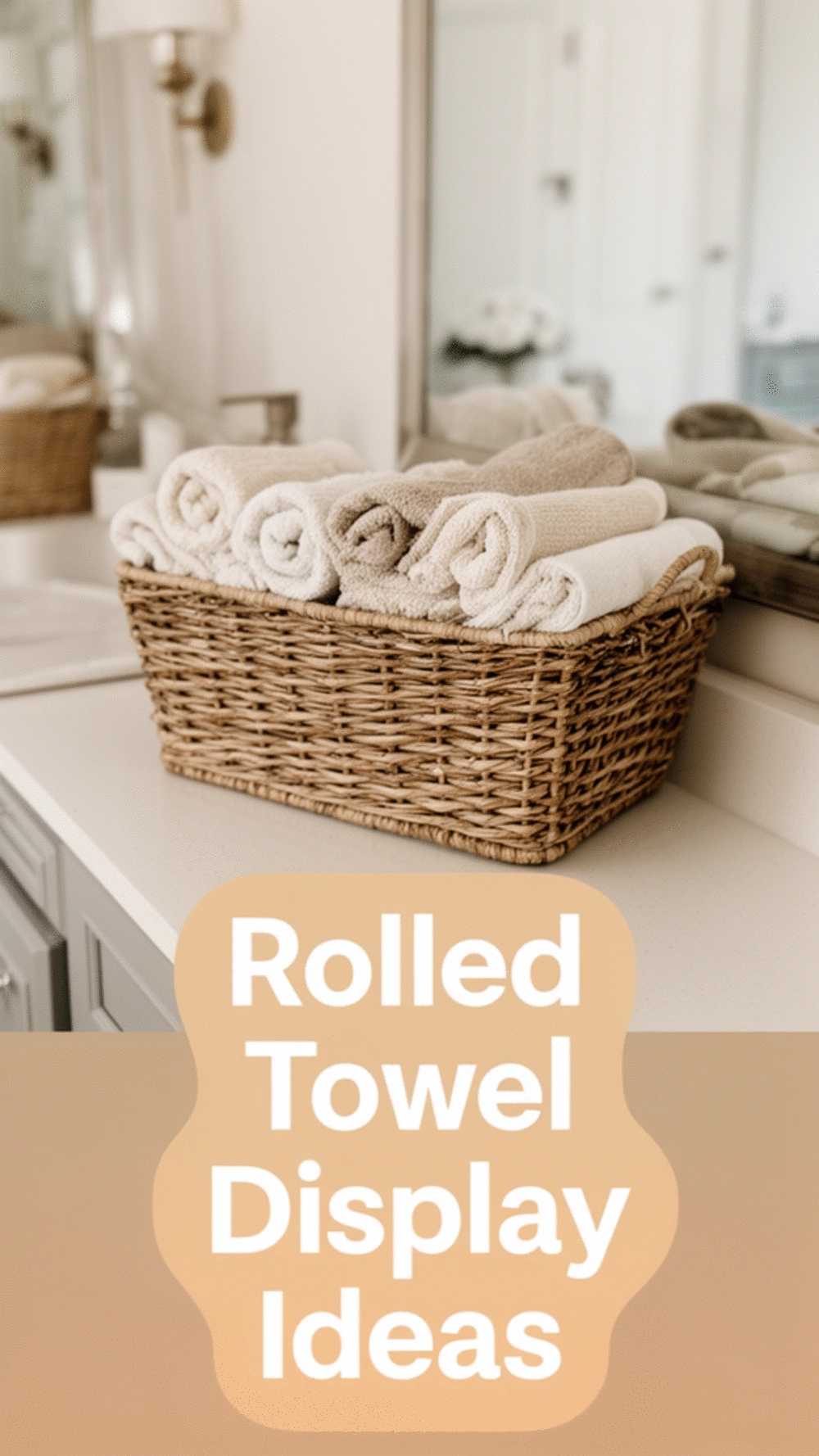 Guest Bathroom Rolled Towel Display in a Wicker Basket for an Instant Hotel Feel