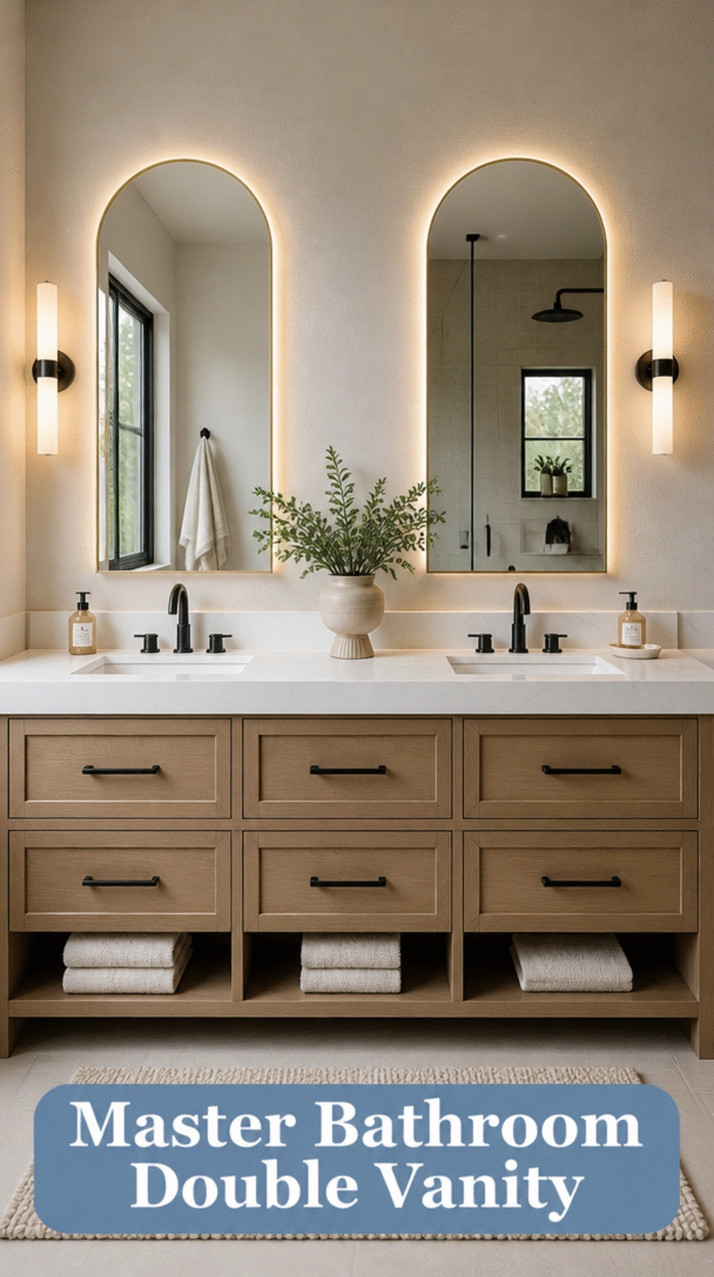 Master Bathroom Double Vanity with Two Undermount Sinks and a Quartz Top