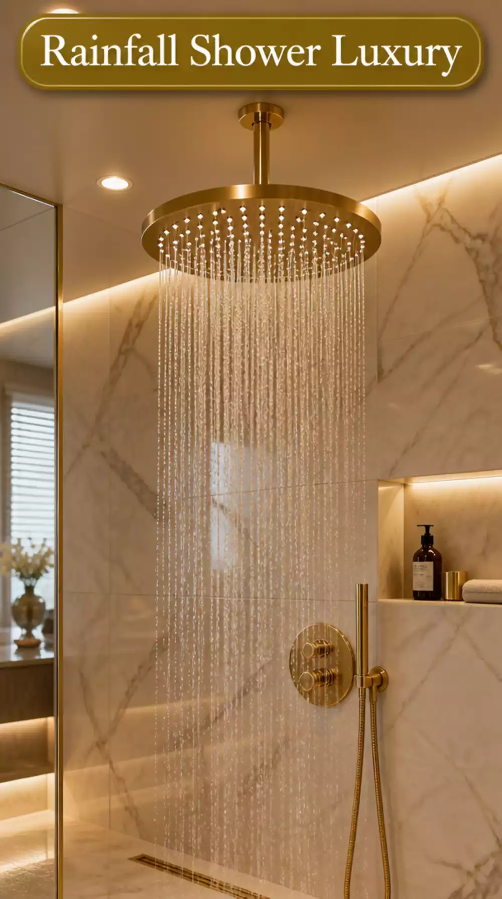 Brushed Gold Rainfall Shower Head