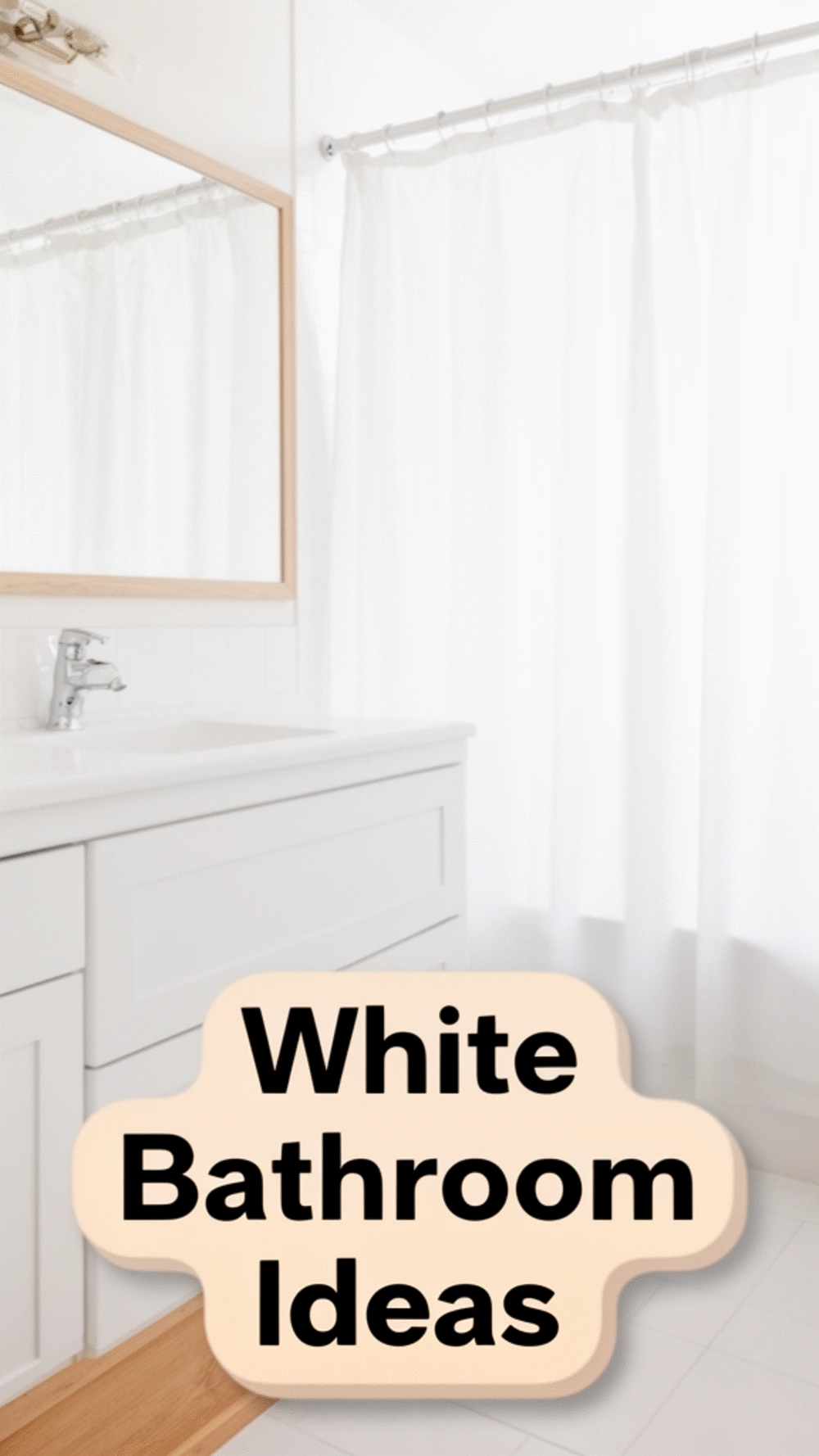 Bathroom All-White Scheme with Warm Wood Accents for a Crisp Feel