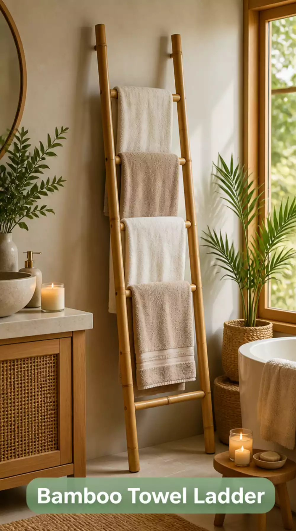 Natural Bamboo Towel Ladder for Spa Bathroom