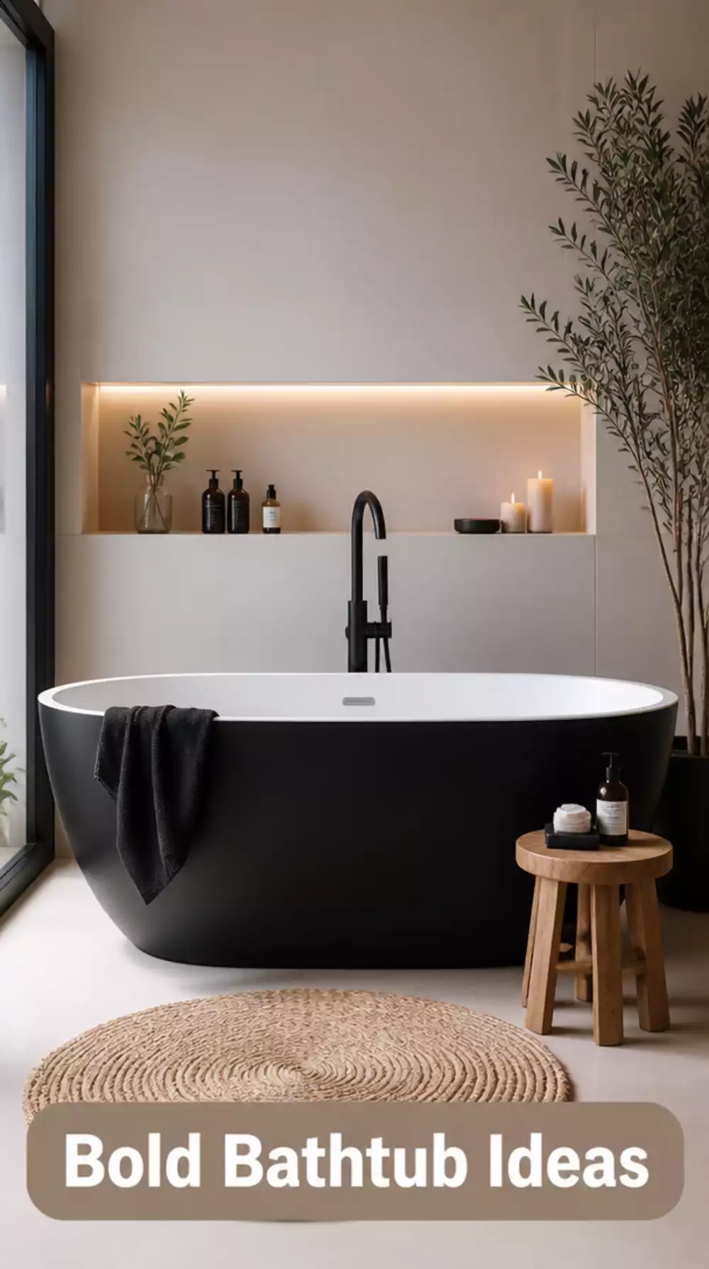 Bathroom Freestanding Tub with Black Matte Exterior and White Interior