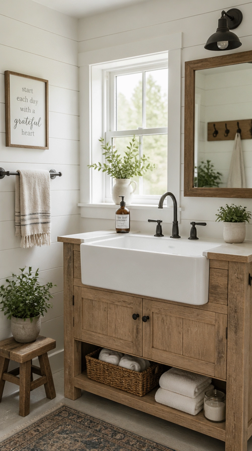 Farmhouse Bathroom Apron-Front Sink That Anchors a Budget Renovation