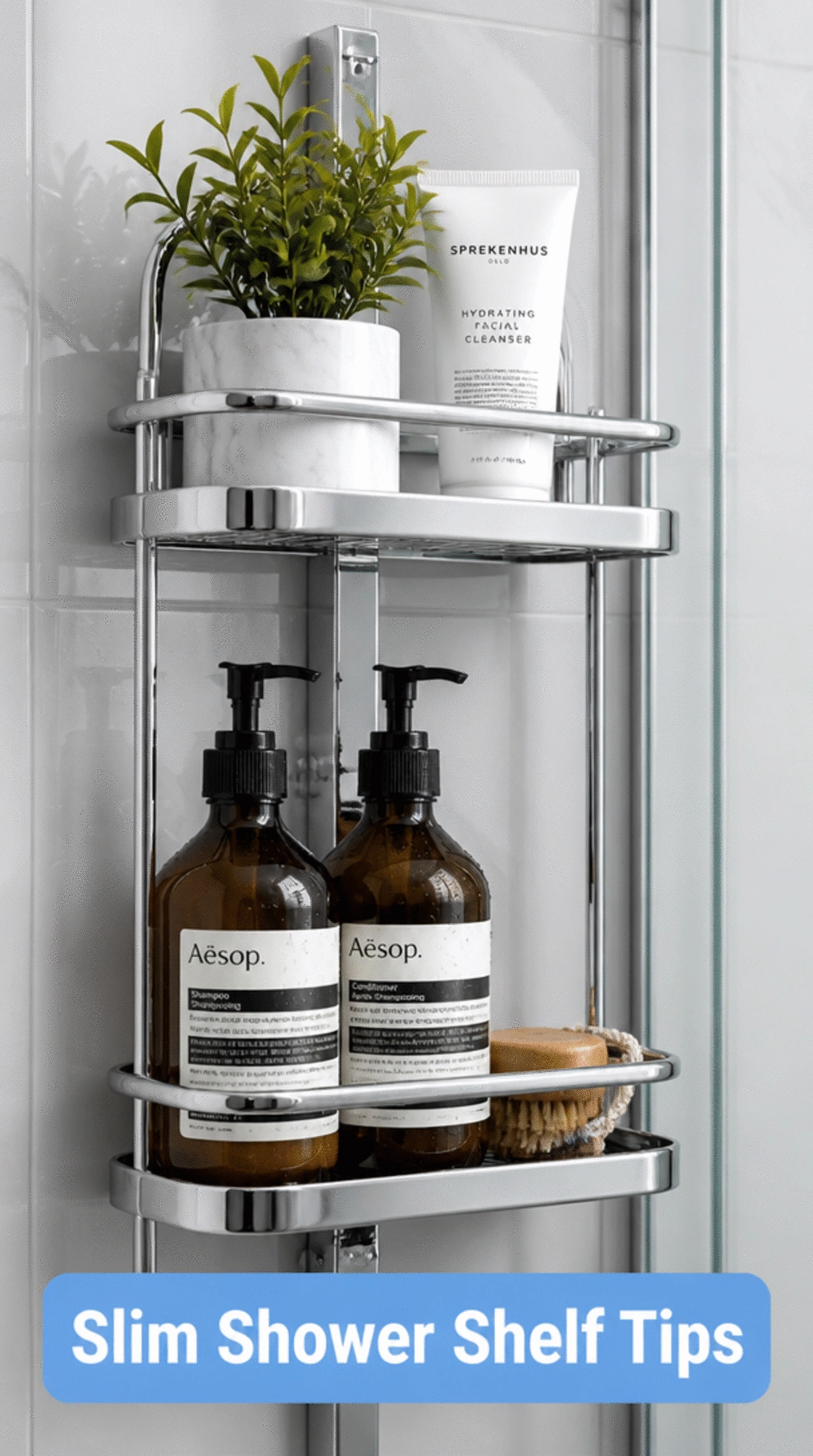 Bathroom Slim Shower Shelf Bar in Chrome for Products Without a Fixed Caddy